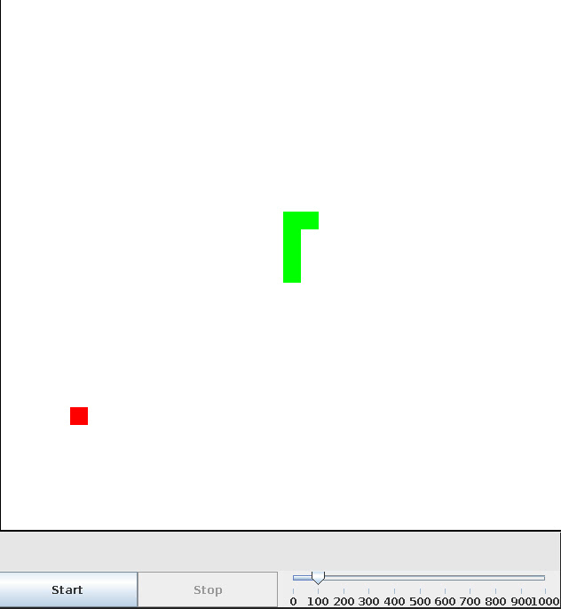 Der Screenshot des Spiels zeigt eine grüne Schlange die rotes Essen jagt.
